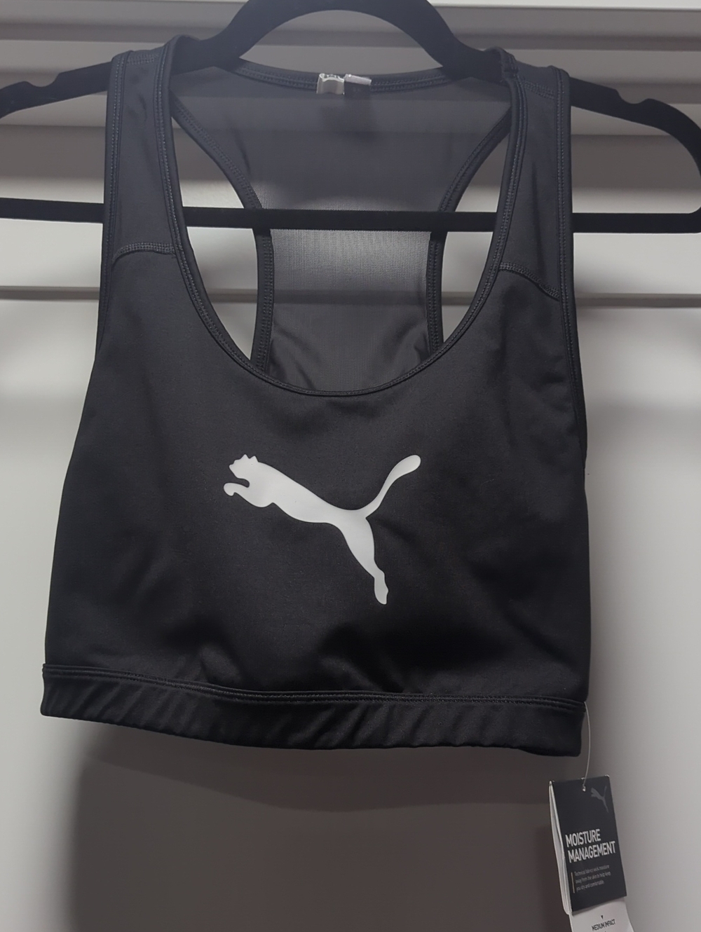 Puma Black Racerback Sports Crop with White Logo